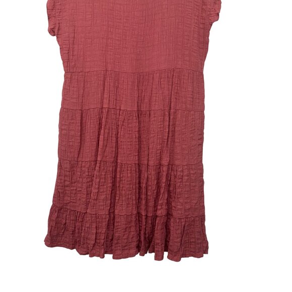 Knox Rose Women SZ M Ruffle Short Sleeve Tiered Mini Dress Rust Pink Rayon Blend - Picture 11 of 12